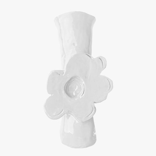 White ceramic vase with a floral design on a white background, Bela Silva Girandoles Flower Power Vase – Terracotta – WAWW