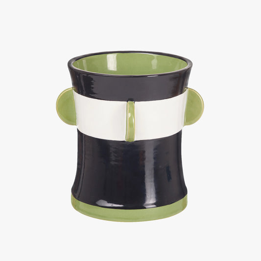 Ceramic cup with green and white design on a white background, Calypso Black Table Vase by Olivier Gagnère – Ceramic Art – Maison Holder