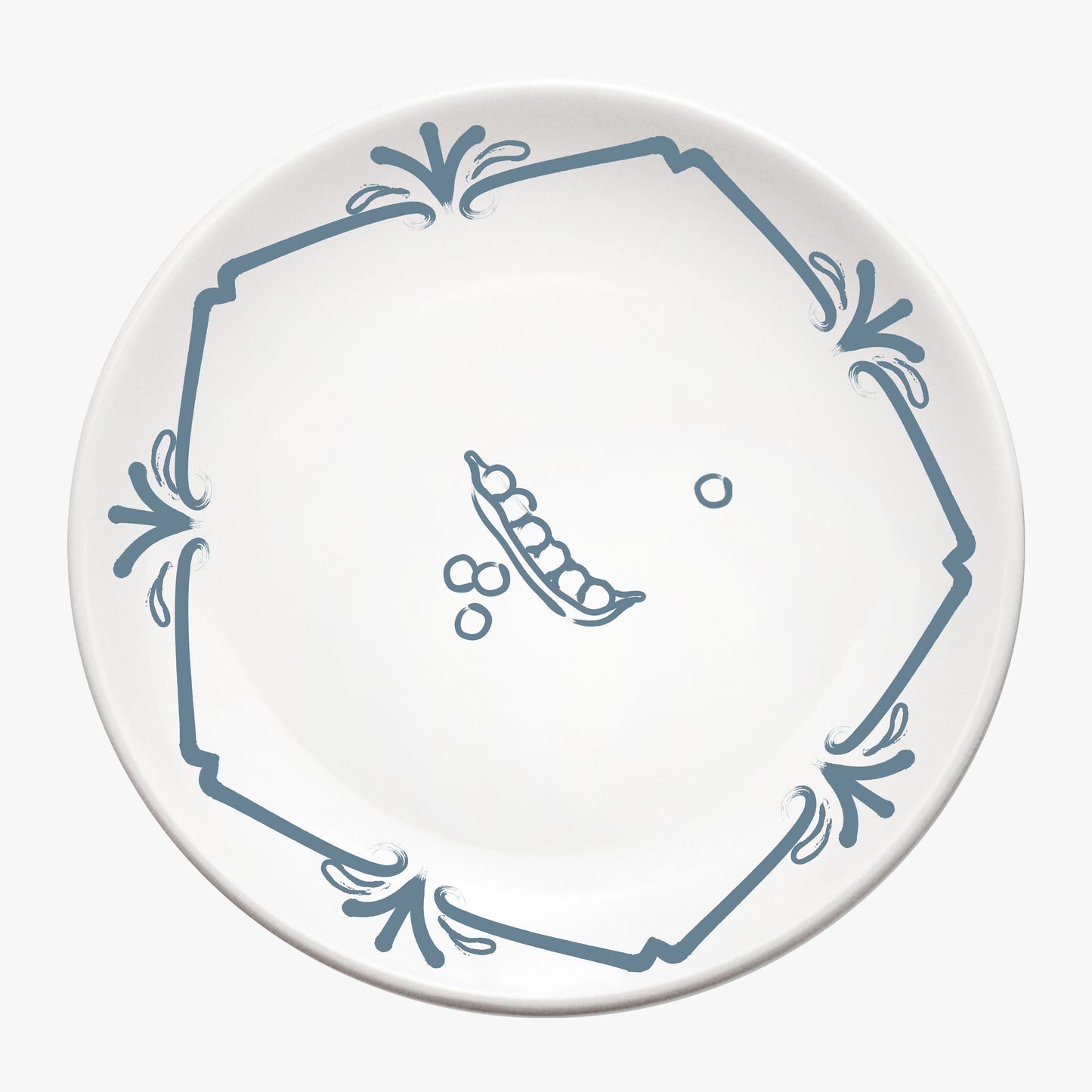 White plate with blue decorative border and central design on a white background by waww