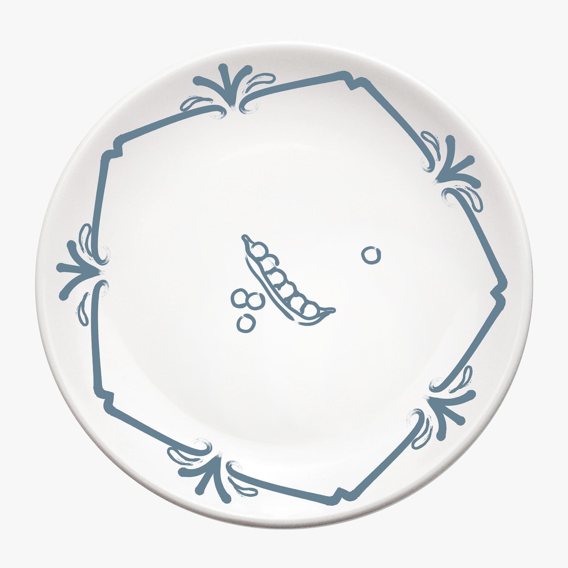 White plate with blue decorative border and central design on a white background by waww
