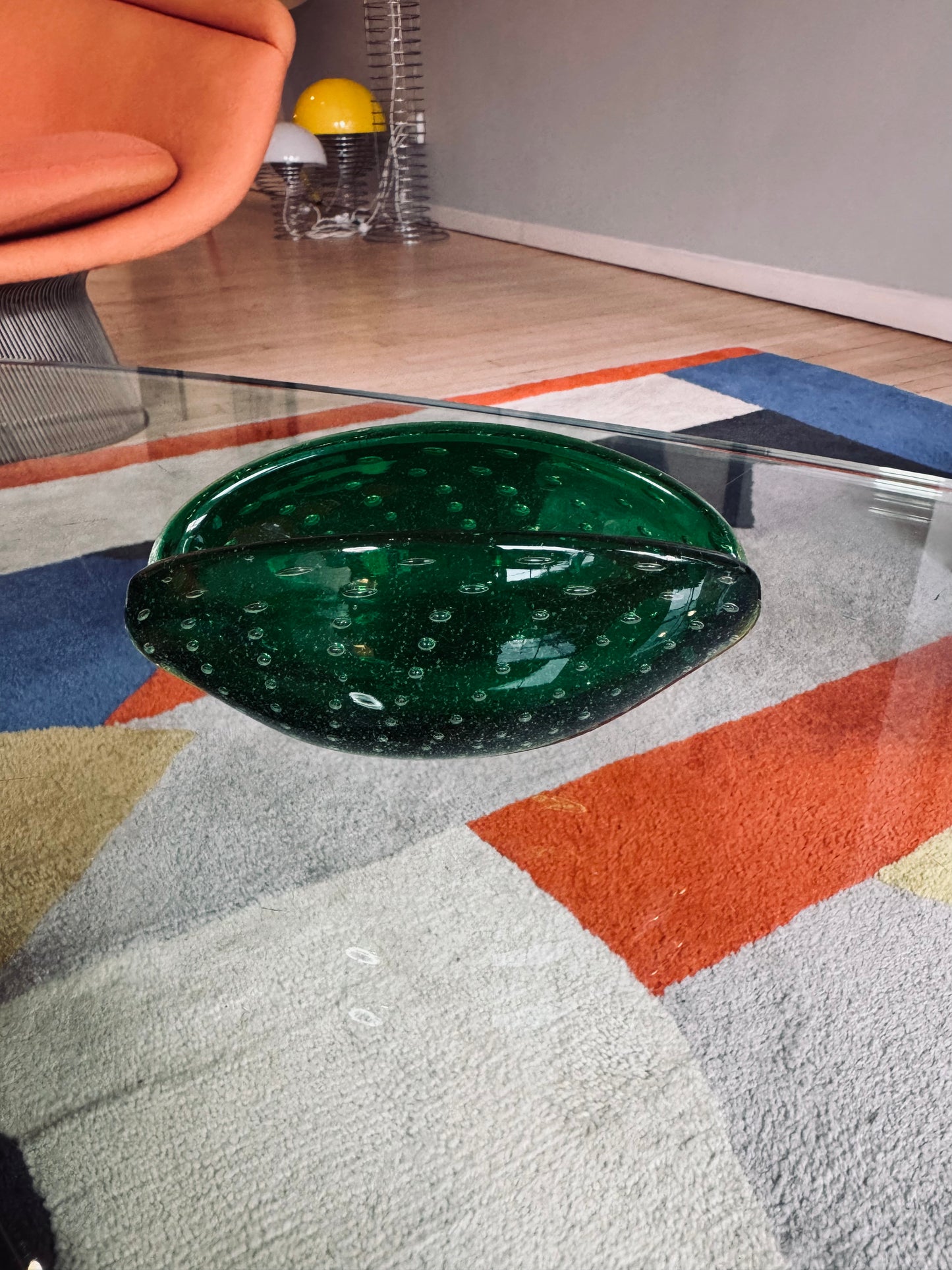 Hand-blown Murano glass bowl with bullicante bubbles, Italy, 1960s.
