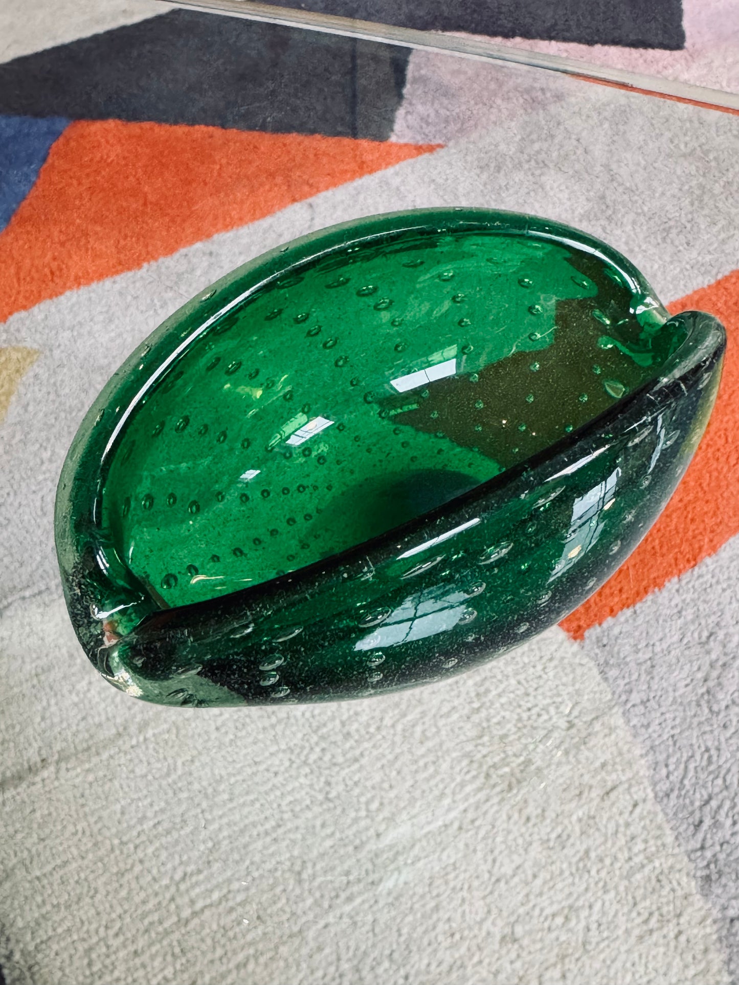 Hand-blown Murano glass bowl with bullicante bubbles, Italy, 1960s.