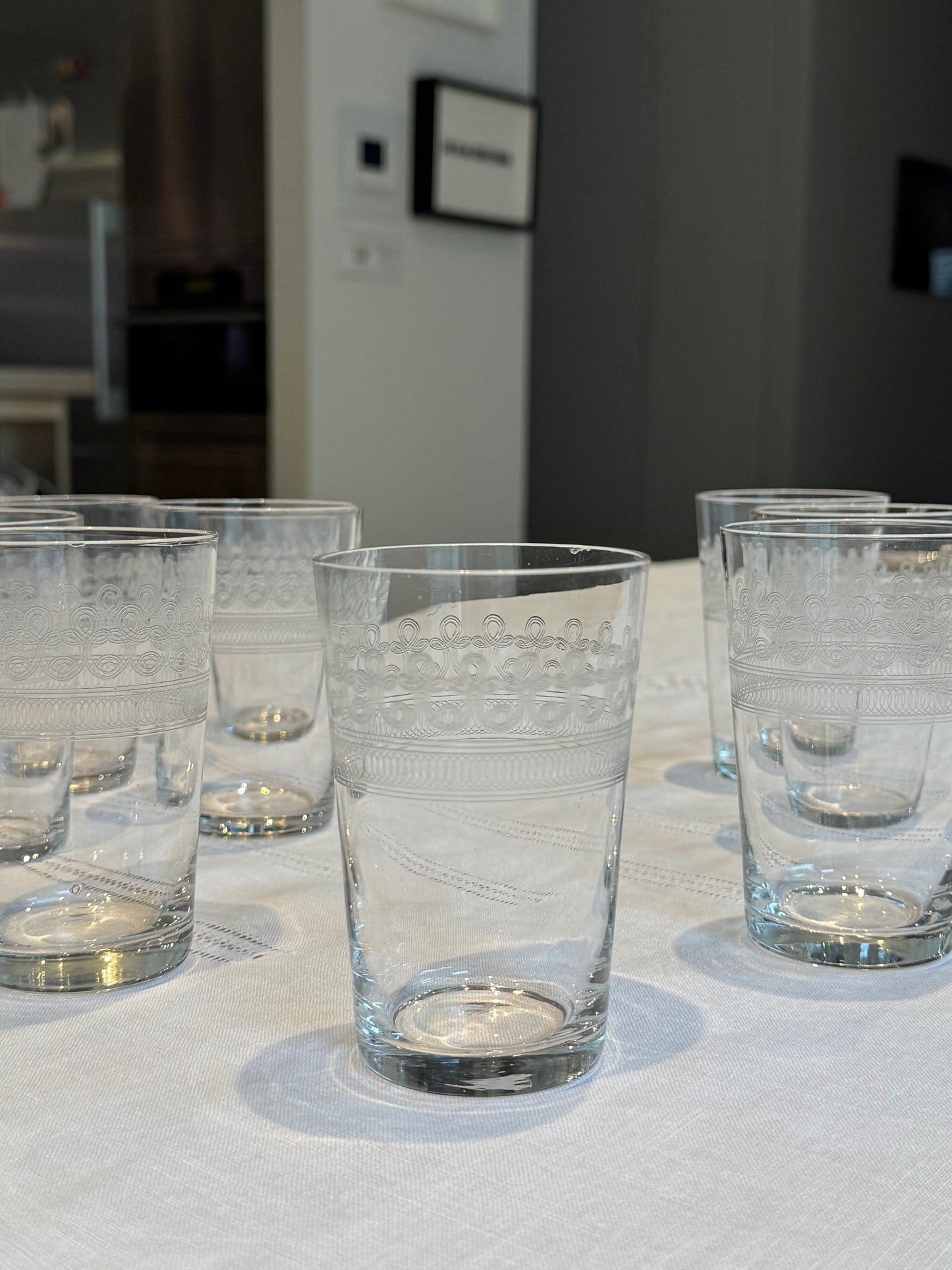 Vintage French Engraved Tumblers — Set of 10