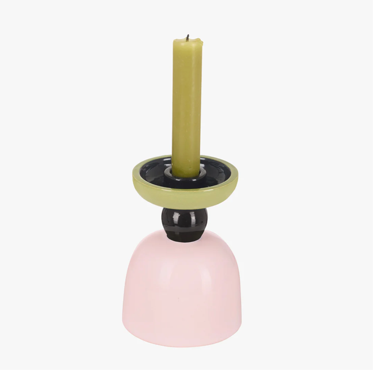 Candle holder with a green candle on a white background, Calypso Reversible Candle Holder by Olivier Gagnère – Maison Holder