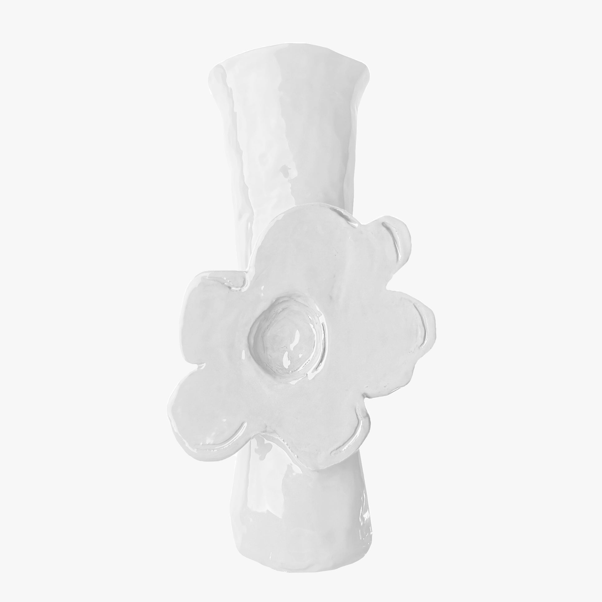 White ceramic vase with a floral design on a white background, Bela Silva Girandoles Flower Power Vase – Terracotta – WAWW

