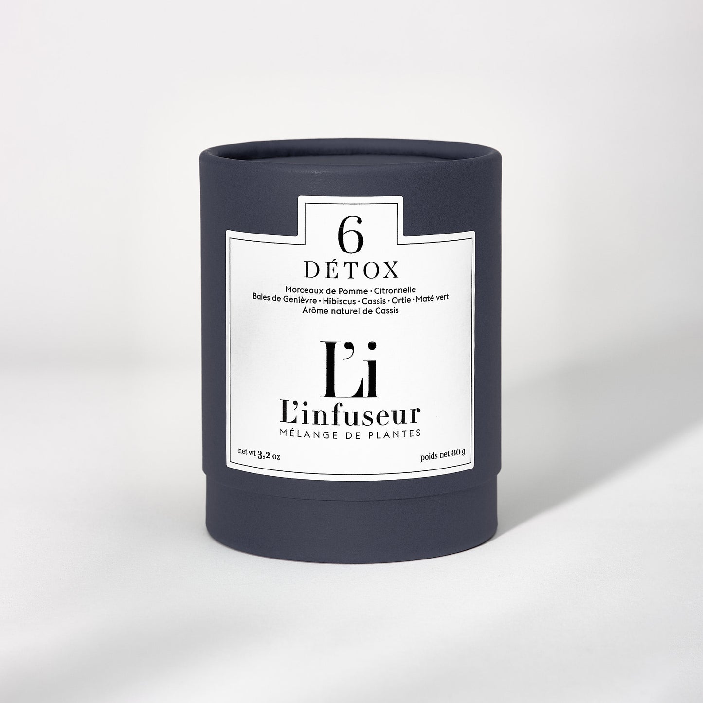 Candle labeled '6 Détox' by 'L'Infuseur' on a white background, Herbal Tea Detox N°6 by L'Infuseur – Hibiscus & Blackcurrant