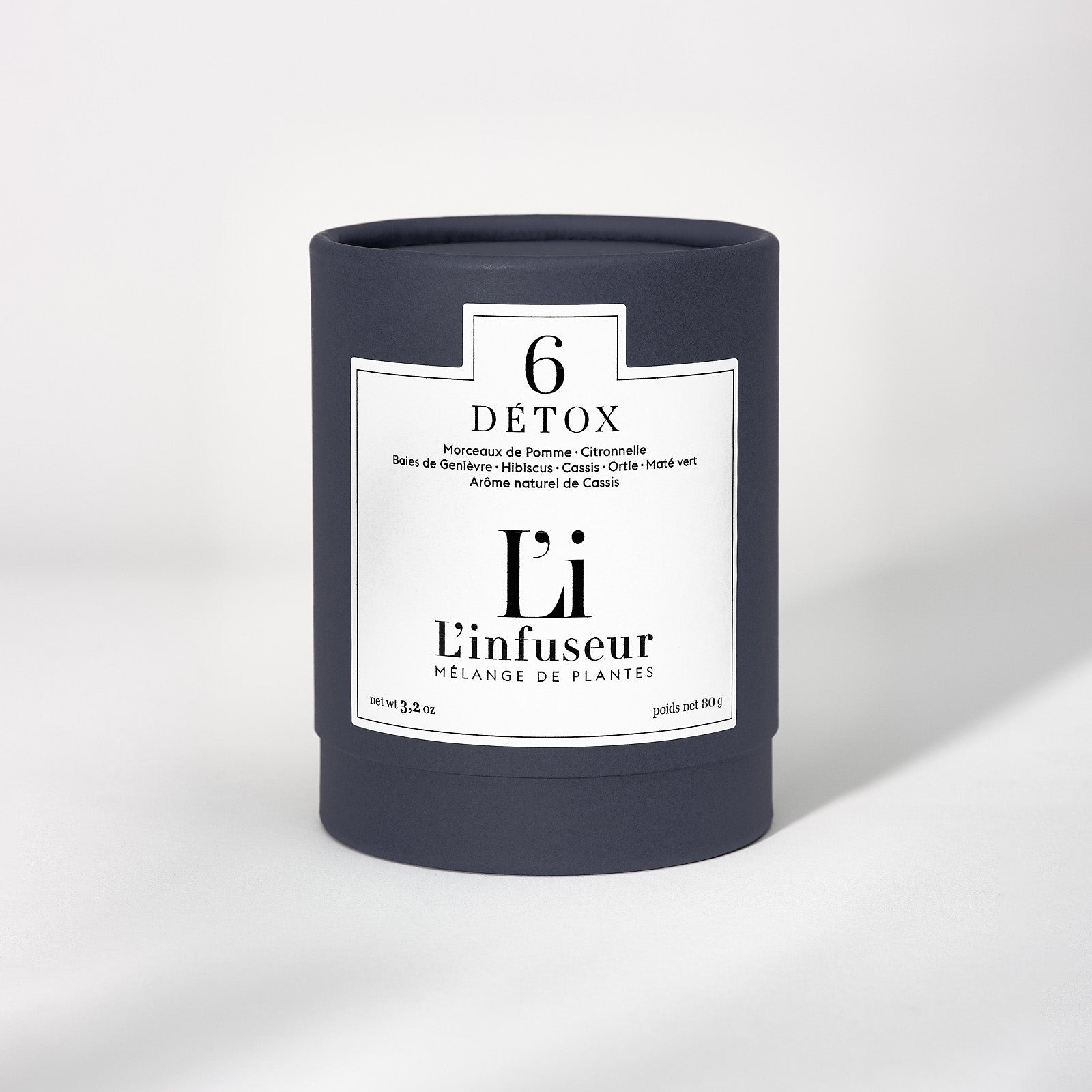 Candle labeled '6 Détox' by 'L'Infuseur' on a white background, Herbal Tea Detox N°6 by L'Infuseur – Hibiscus & Blackcurrant