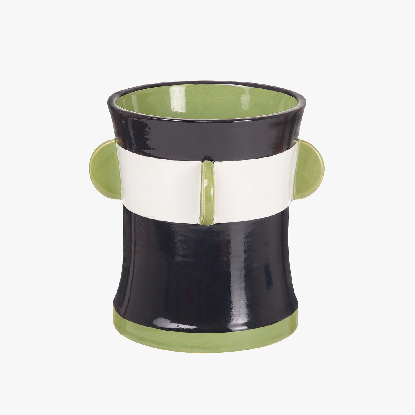 Ceramic cup with green and white design on a white background, Calypso Black Table Vase by Olivier Gagnère – Ceramic Art – Maison Holder
